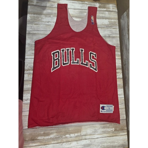 Vintage Champion‎ Chicago Bulls NBA Basketball Jersey Red Size L Reversible